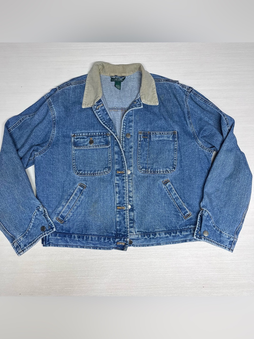 Vintage 90s Ralph Lauren Denim Jacket Corduroy Collar.